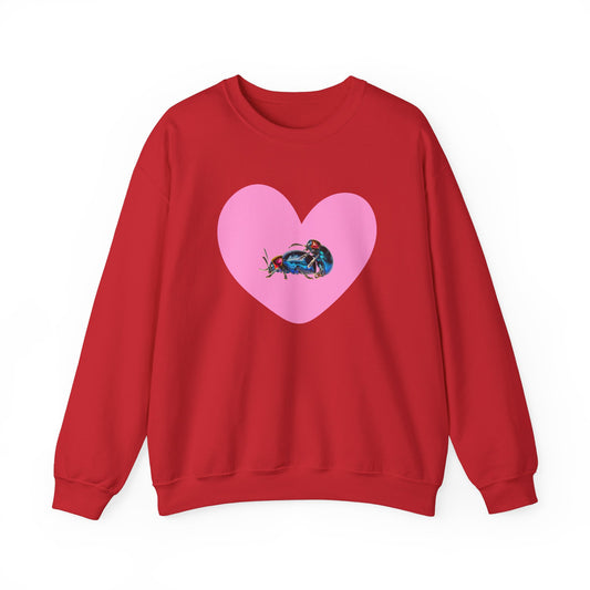 Valentine's Day Sweatshirt - Quirky Love Bugs Design: Beetles Mating in Pink Heart